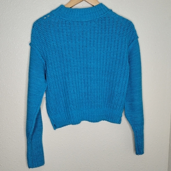 Free People Bell Song Pullover Knit Sweater Teal Blue OB1515484 Women's size XS - Picture 3 of 7